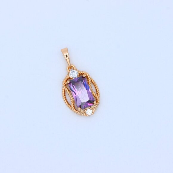 "Purple Rectangle Pendant with Gold Plated Frame and Crystal Accents, XPPT1683 - Picture 9 of 13